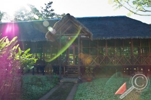 Thatched roof dining hall at Heath River Wildlife Center