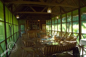 Screened in lounge area and bar at Heath River Wildlife Center